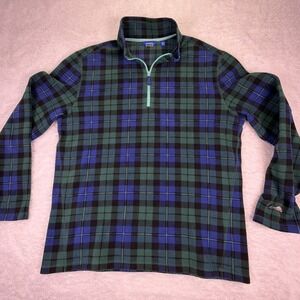 Chubbies Fleece 1/4 Zip Pullover Flannel Mens XL Blue & Green Plaid